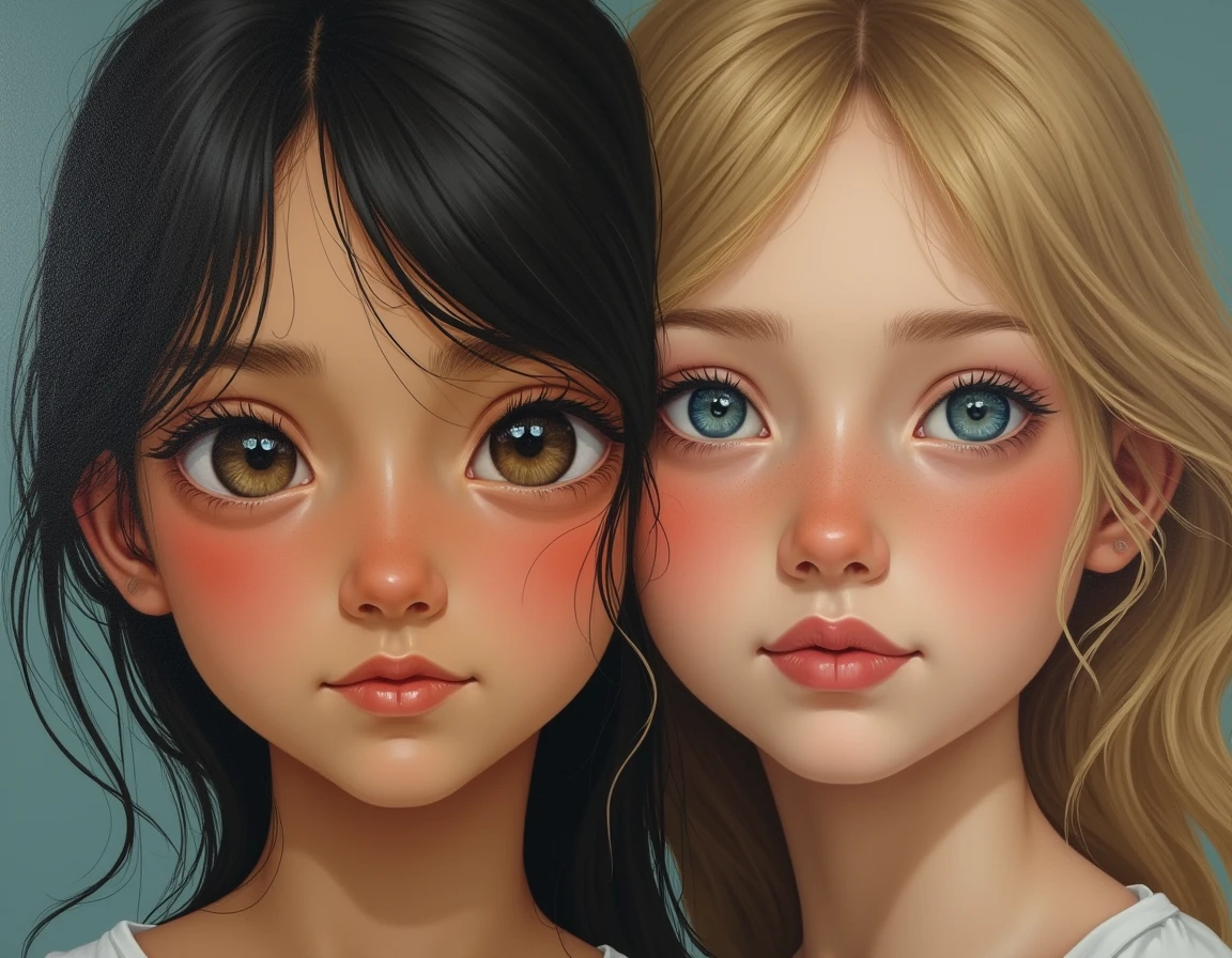 ((retrato:))14 Years Old Girl, triste, estilo pixar, Somber, Negativo, (ojos grandes), (((desnuda))), camiseta abierta,pincel acuarelas, colores pastel, gotas de tinta, Autumn Lights, por agnes cecile,