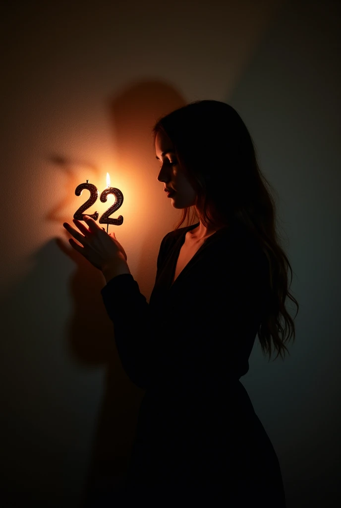 The women celebrate his birthday (alone) and his cutting his birthday cake alone with knife and on the cake 20 letter number candle and his  face full of sadness and his background banner like a"happy birthday to me" and his waring a black dress with long hair