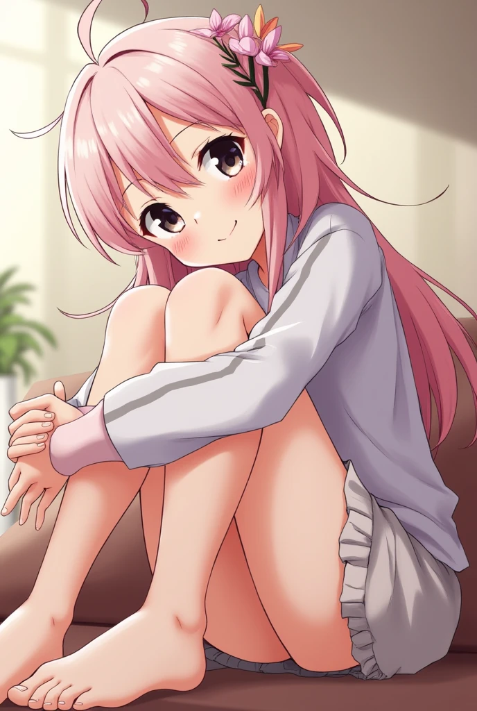 Anime girl wearing short skirt lying on her stomach
