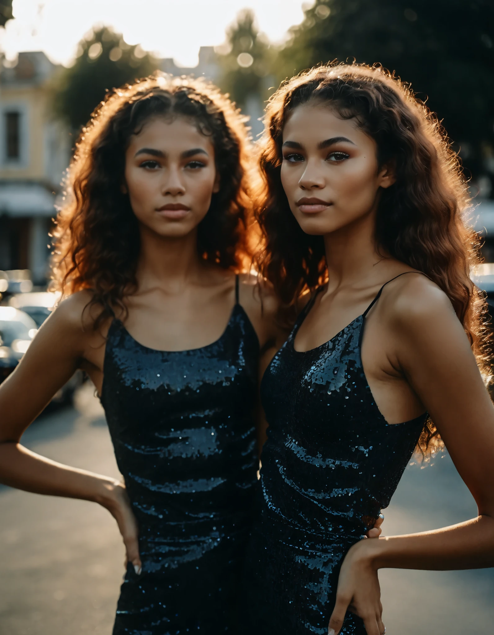 2girls. cinematic photo an exquisite portrait photograph, 85mm medium format photo of ((ohwx woman)) with two torsos . 35mm photograph, film, bokeh, professional, 4k, highly detailed