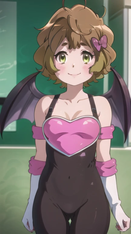  a girl, Alone, light brown hair, short hair, sonrisa, rouge the bat cosplay, bat wings, 