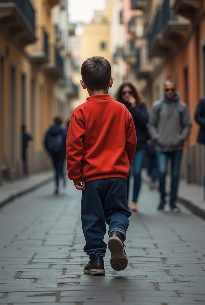 create an image of a child walking down the street