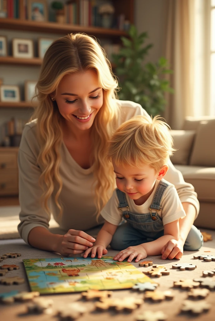 super mom of autistic child in puzzle with son
