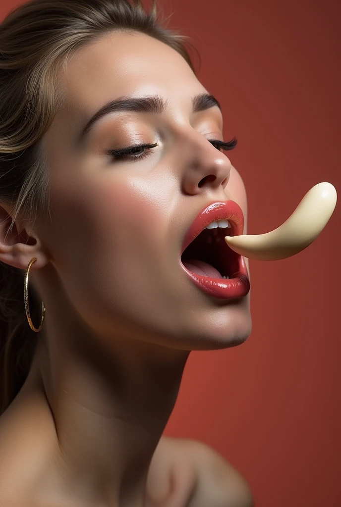 Taylor Swift licking sensually a large long black banana, banana not exaggerately big