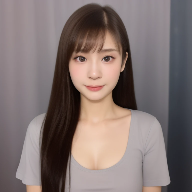 (kawaii 18 year-old Japanese girl), (glossy brown hair, high ponytail, bangs, black eyes:1.3), (soft smiling), (wearing crew necked t-shirt:1.3), well shaped extra small breasts, outside background, id photo, bust shot, (masterpiece, best quality, photo realistic:1.4), (professional lighting, physically-based rendering, glossy skin, extremely detailed eyes and skin textures, golden ratio, depth of field), 1girl, solo,