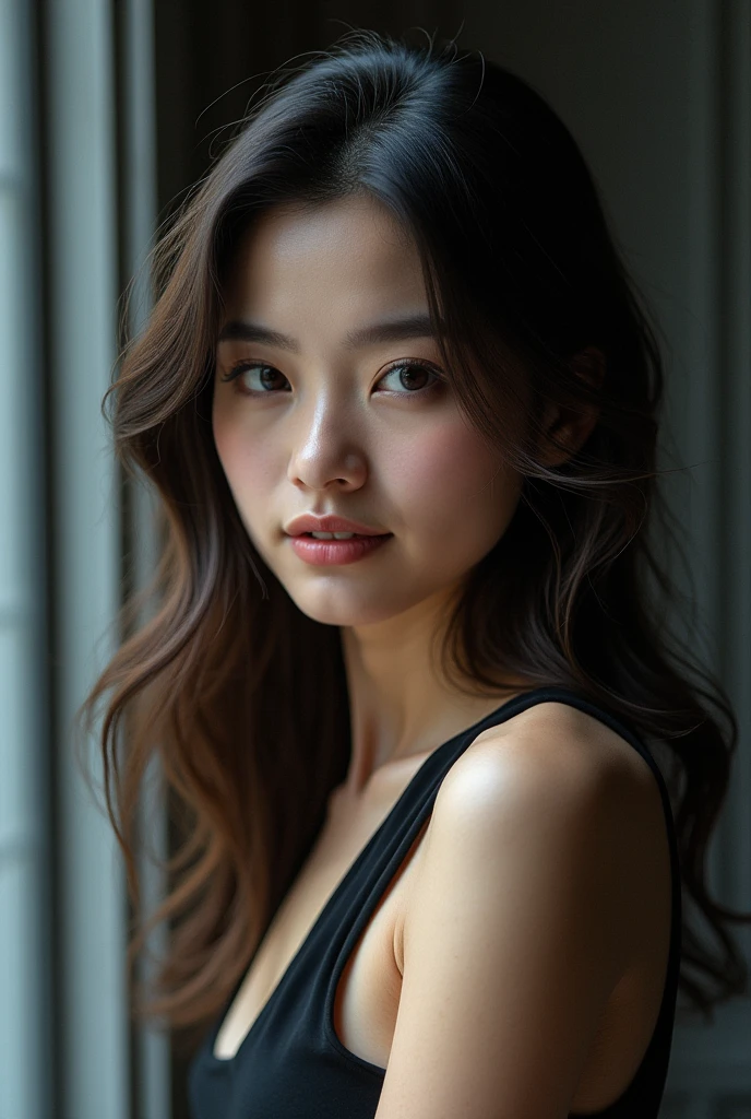 highest quality, epic realistic, ((in the pitch black darkness :1.4)), ((portrait:1.5)),(background: dark ) high contrast ,glorious picture, lowest lux, lighting face, she's comfortable, wearing nothing, , looks incredible, (8k, Raw photo, Highest quality),(epic realistic:1.5), a woman, face,(detailed eyes:0.8),(looking at the camera:1.4), (Highest quality), ( high contrast, deep shadows),Intricate details,cinematic,((skin:1.4)), (long dark hair:1.3), long hair, messy ,(Hdr:1.5),Detailed, colors, Superior quality, Masterpiece, Raw Photo (20-year-old, looking at viewer), beautiful, (wearing plain yellow shirt,), perfect, natural, perfect composition, portrait, perfect face, smiling expression, Captivating eyes, Bright details, Tight lips, (High Skin Detail),, (blue tint: 0.6), (sale: 0.8), (bloody: 0.7), Key lighting , (backlight: 0.5), Medium depth of field, Canon 5d, 50mm lens, f/4 apertures, (Ultra-detailed, Complex detail), sharp focus, soft colors, 8k, Absurd, 80mm, dark background, photography, smiling, pinay, filipina, medium boobs,