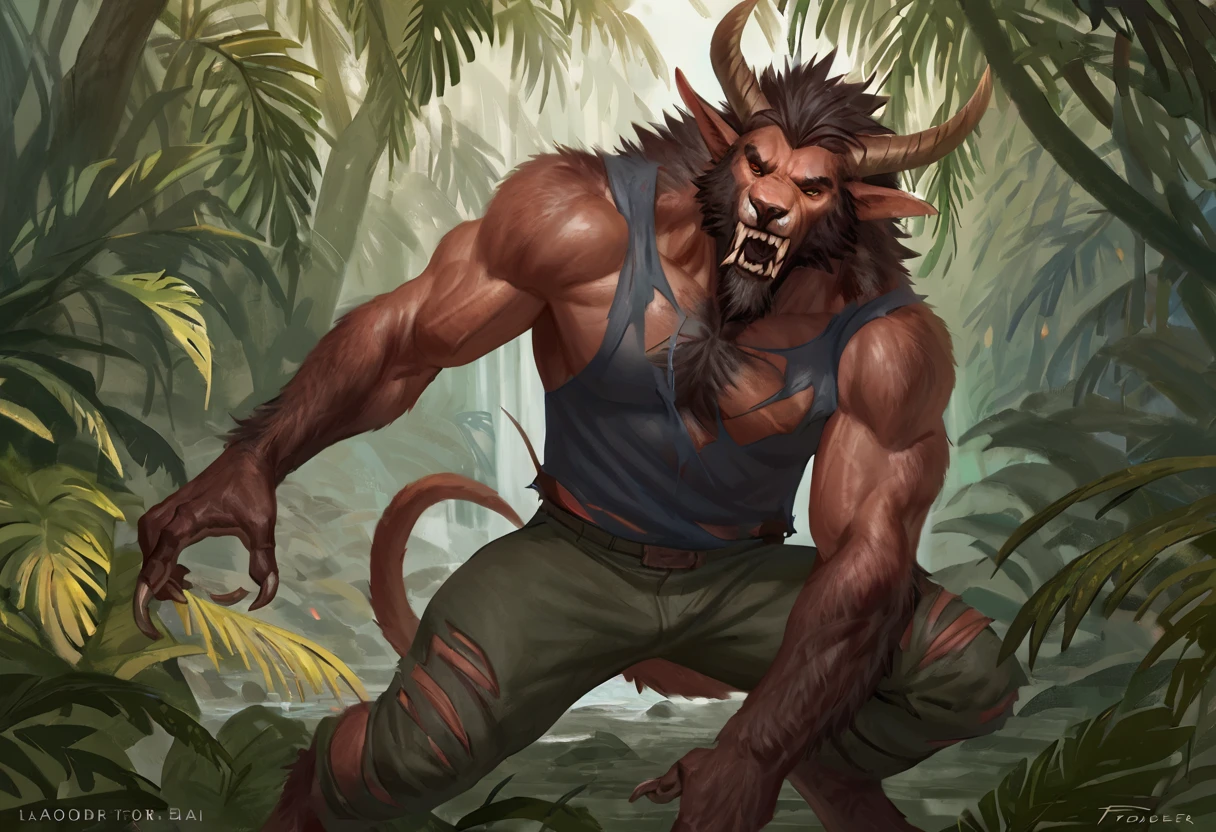 Beast from the Beauty AND the beast from Disney. solo. Brown fur, big gray testicles, his large penis Pose on the soles of thier big feets .Scars in some parts Including the butt. Sweaty. looking at me with an comfortable look, blue eyes. Placid smile. Sweaty, full body image, Taran Fiddler style, medium shading. Giving back. Lying so that their big feets are closer to the camera. Turning back on the image. The butt points towards the image. Background in a night forest. Low light. Medium muscles.