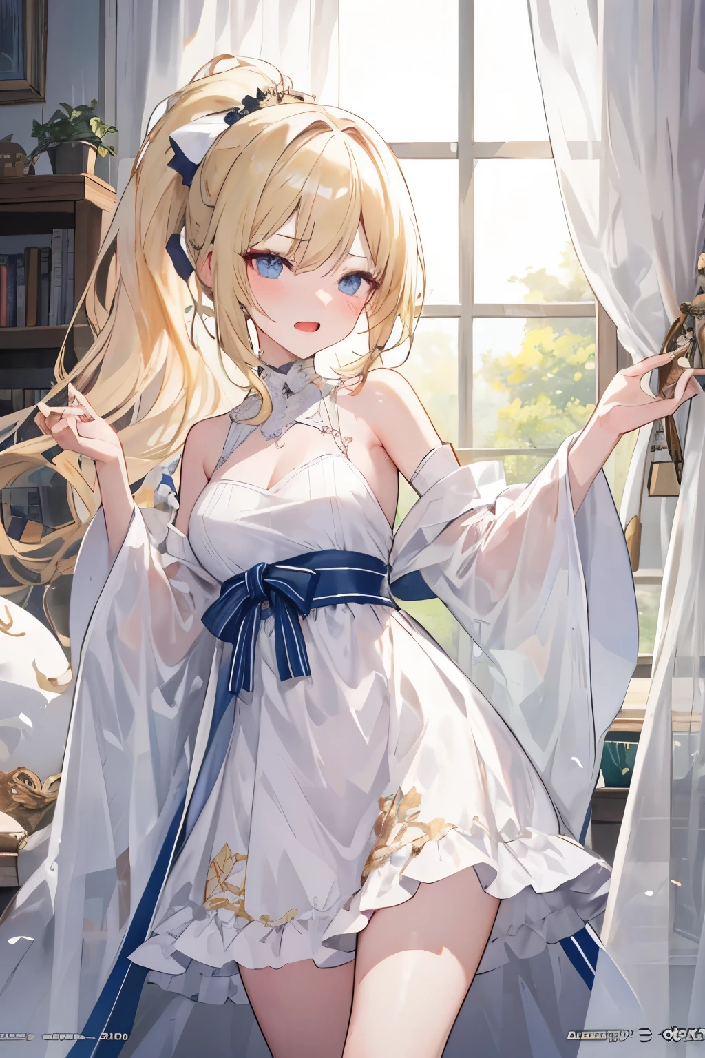 best quality, masterpiece, highres, solo, (kroos_arknights:1.10), bare shoulders, bead bracelet, beads, china dress, chinese clothes, dress, jewelry, looking at viewer, sleeveless, sleeveless dress, bracelet, smile, medium breasts, thighs, cowboy shot, :d, open mouth, 25 <lora:kroos_arknights:0.80>