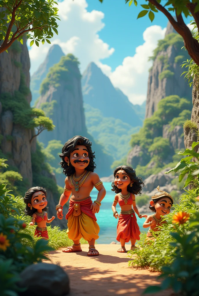 In cinemate 3d cartoon style by seen .The episode of Hanuman and Sita meeting is a very important and exciting part of "Ramayana". This incident takes place when Rama and his monkey army are searching for Sita, who was napped and taken to Lanka by Ravana.