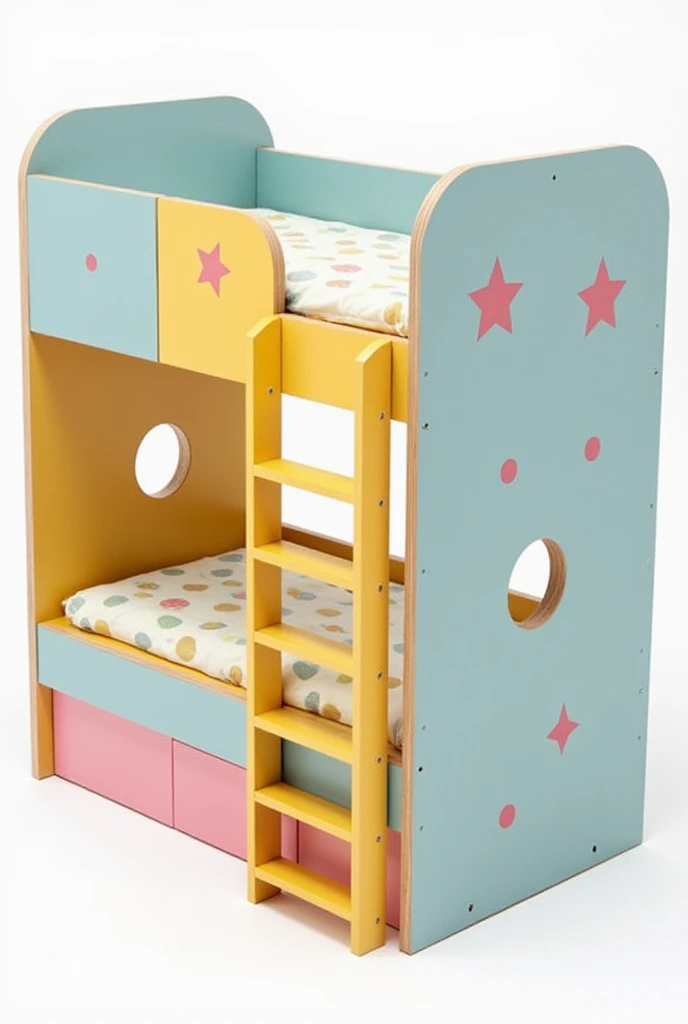 A photorealistic 4K depiction of a fantastical children's playroom, alive with color and energy, where two or three children play amidst a surreal, exaggerated decor theme. The room features a bold, rainbow-colored slide spiraling from a cozy loft bed, with each segment in vibrant shades of red, orange, yellow, green, blue, and purple, blending seamlessly with the pastel pink and blue walls. The soft furnishings are in luxurious textures, including a plush velvet couch in muted coral, a knitted pouf in soft blue, and a cozy throw in warm, peachy tones. The floor is adorned with a gradient rug that mirrors the rainbow theme. Surrounding the room are magical elements such as oversized, fantastical plants with glowing leaves, floating mirrors in playful shapes, and shelves filled with vintage toys. The background is intricately designed, with small details like twinkling fairy lights embedded into the walls and ceiling, creating an ethereal glow. The camera captures this scene from a slightly elevated angle, with warm, diffused lighting that enhances the vibrant colors and intricate textures, giving the image a surreal, dreamlike quality.