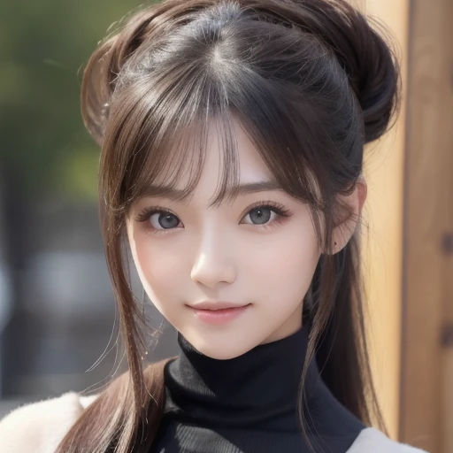  table top,  top quality, shape,  very detailed, finely,  high definition, 8k wallpaper, 完璧なダイナミックな構shape,  beautifully detailed eyes, Tokyo Trends冬ファッション,Tokyo Trends＆ randomly introduce cute hairstyles,  small breasts,  NATURAL COLOR LIPS ,  Random Sexy Poses, cute smile inside the Kyoden、 20 year old girl、  beautifully detailed faces 、 Perfect Beautiful Face , big eyes、 wearing a fluffy black luxury mink coat、 beautiful detailed face、 perfect and beautiful double eyelids、 blur background、 Perfect Beautiful Face 、Bright expression、 Twin Ponytail Hairstyles 、 beautiful face with a golden ratio 、 beautiful legs with tails