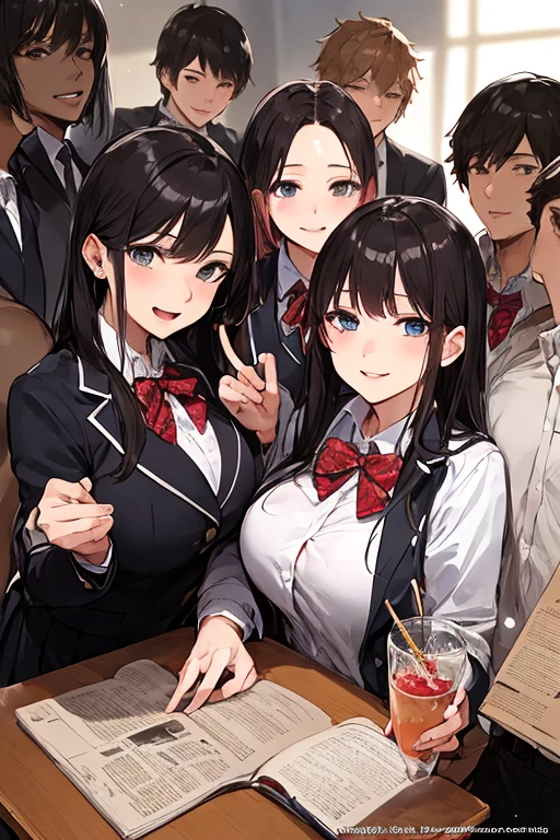 the night,Classroom,Turn on the lights,An 18-year-old brunette girl,in school uniform,brown hair,Snatch test papers from someone else,Angry