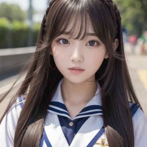  like an idol , long hair , straight hair , Round face , bust up ,  sailor suit  ,  as pictured  ,  High School