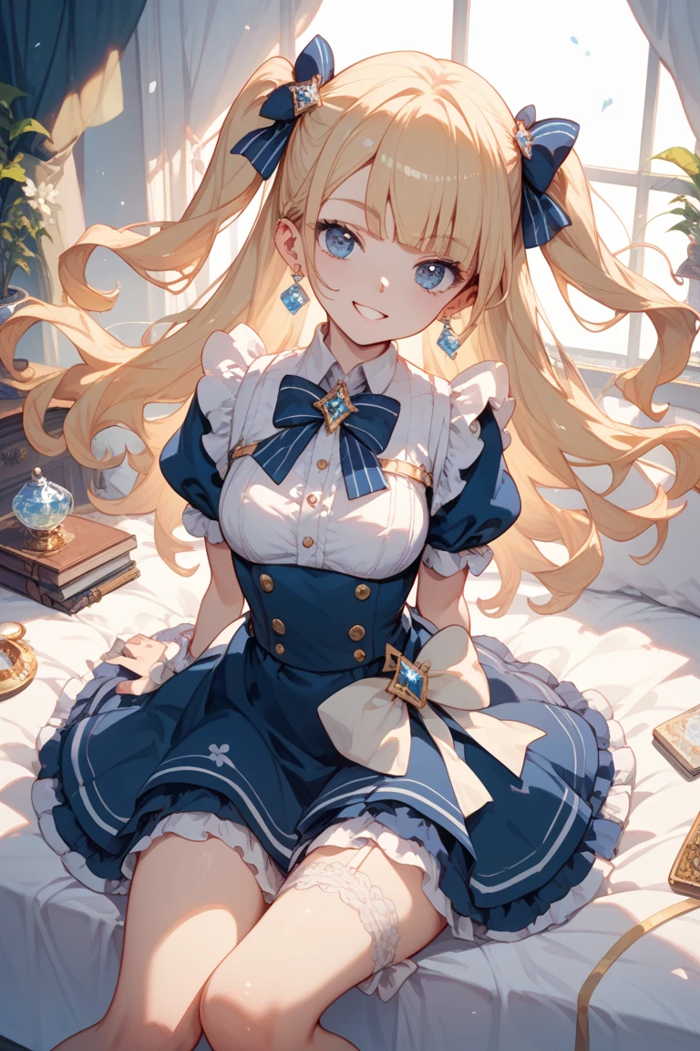 photo-realistic, (masterpiece,highest quality:1.4),(8K,RAW photo,photo-realistic:1.2), fine skin, detailed face,1 girl,japanese idol,cute face, Not safe for work, (RAW photo, photo-realistic: 1.2),
1 girl in, hair length, blue eyes, blonde hair, light smile, ((shiny wavy hair)), crown, jumping, Pose seen from below, dress, bow, (clock, wonderland), ゴシックなdress, hair band, movement, looking at the viewer, short sleeve, bow hair, blue hair band, laughter, blush, put your hand on your face , ブルーdress, Alice (Alice in Wonderland), hair between eyes, 白いfrillsのレッグウェア, ((bowを青くする)), throne, puffy sleeves, Put your hand on your cheek, bangs, エプロンdress, short sleeve, ((青いbowのリボン)), long hair, (mini crown), legs protrude from the frame, frills, white ゴシックなdress,: q, masterpiece, highest quality, (worn skirt, twat, camel toe)), Not safe for work,14 years old, 編み込みbangs,