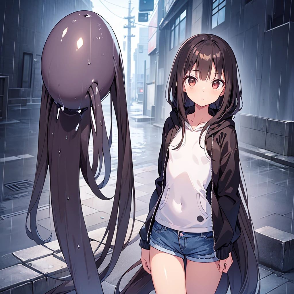 A girl is trapped in a locker and attacked by tentacles entering various holes in her body.