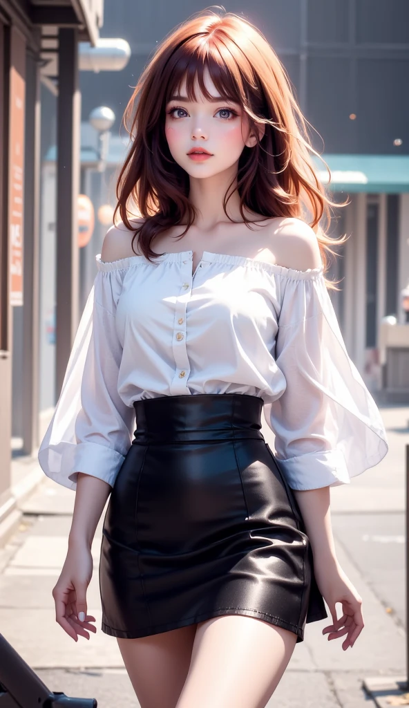ulzzang-6500-v1.1, (RAW photo: 1.2), (Real photo), (Real photo: 1.4), 1 girl、Perfect anatomy、19 years old、Looking at the camera、Medium length hair, On the highway, the road is empty, the sky is at dusk and the moon and stars have begun to appear, ((on the highway: 1.1)), (clothes: 1.2), (Business service)、Asian eyes Ella,
