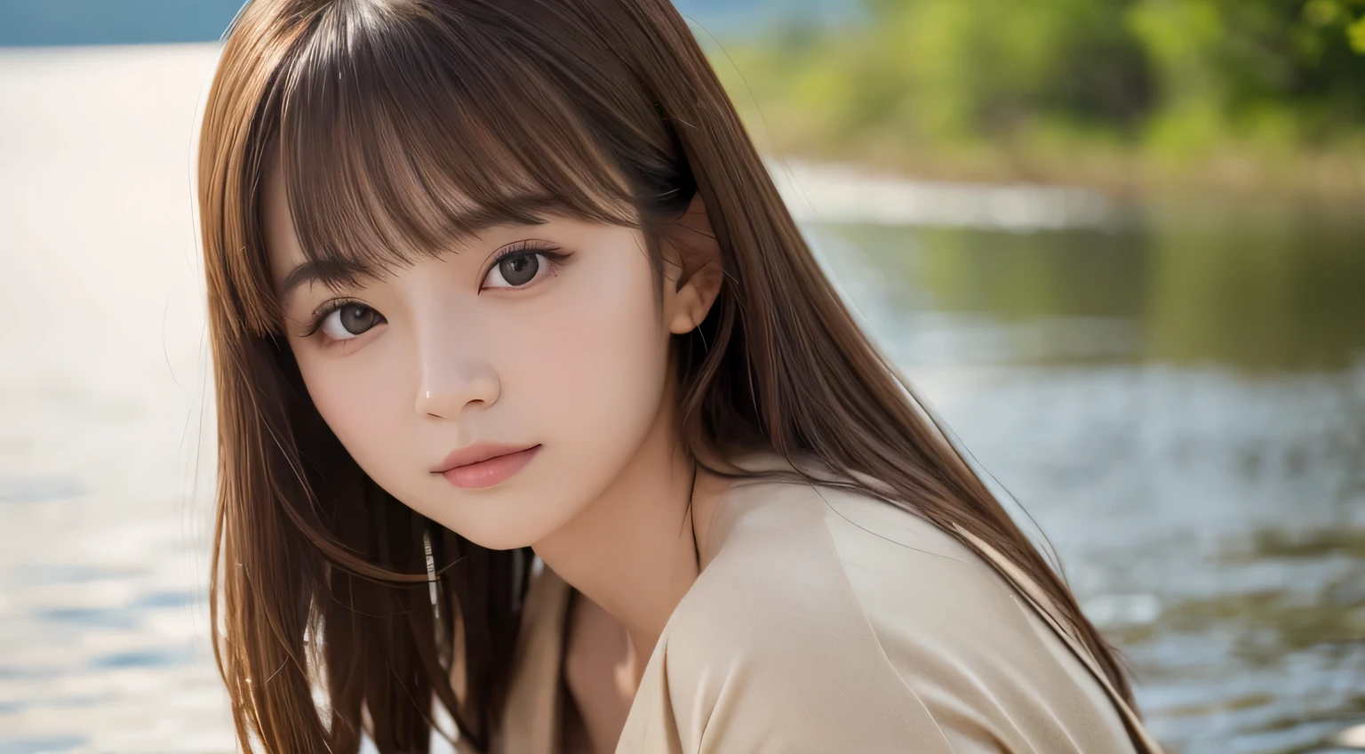 masterpiece, highest quality, 8k, 20th Generation, Big Breasts, cute, alone, sad, cute, Girlish, cute、Delicate girl, Pure beauty, RAW Photos, Professional photography, Portraiture, Soft Light, Professional Lighting, Backlight, Upper Body, avert your eyes, Sophisticated, Film Grain, (Round face、Young Face、Thin eyebrows、Thin lips:1.0), Floating Hair, beautiful, Flowing hair, bangs, White blouse、pastel cardigan、(Big Breasts:1.2)、I can see a little cleavage、dolly make、Heterochromia iridis、Left and right eyes are different colors