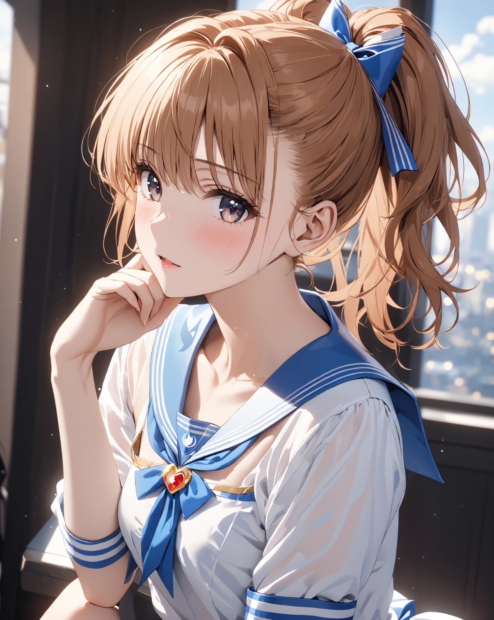  sailor moon, Beauty, blush,  ahe face, whole body, Small , ( Misaka Mikoto), masterpiece:1.5, masterpiece, highest quality, UHD, retina, masterpiece, accurate , super detailed, high quality, best quality, 8k