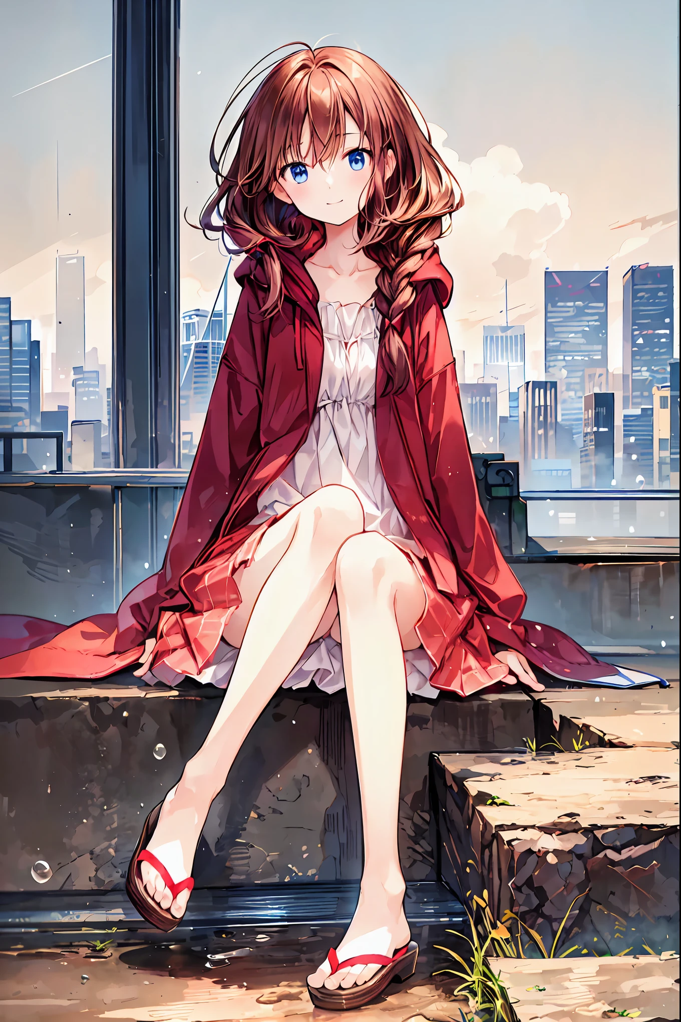Winter clothes、Red coat、Bare legs、( top quality ,Masterpiece:1.3, Ultra-Fine ),( very detailed, caustics ,8k),( realistic :1.4,RAW shooting),18 years old, Japanese , cute, Looking at the camera and smiling ,( faces :1.2),( face close-up :1.2),(Low position:1.3),( low angle:1.4), brown hair, Shortcut , slender beauty , messy hair,Cityscape, brown hair, Shortcut , tousled hair , short braided hair,Neat, slender and beautiful woman with C cup breasts ,Correct posture, small breasts, Beautiful Legs, Enchanting gray-blue eyes shine like stars ,Droopy eyes, bright color , beautiful eyes,A delicate smile, Textured Skin, BEST QUALITY BEST , A humorous parody of a gentle and beautiful woman writing directly from the bottom of the depth of the dress border , anime style、