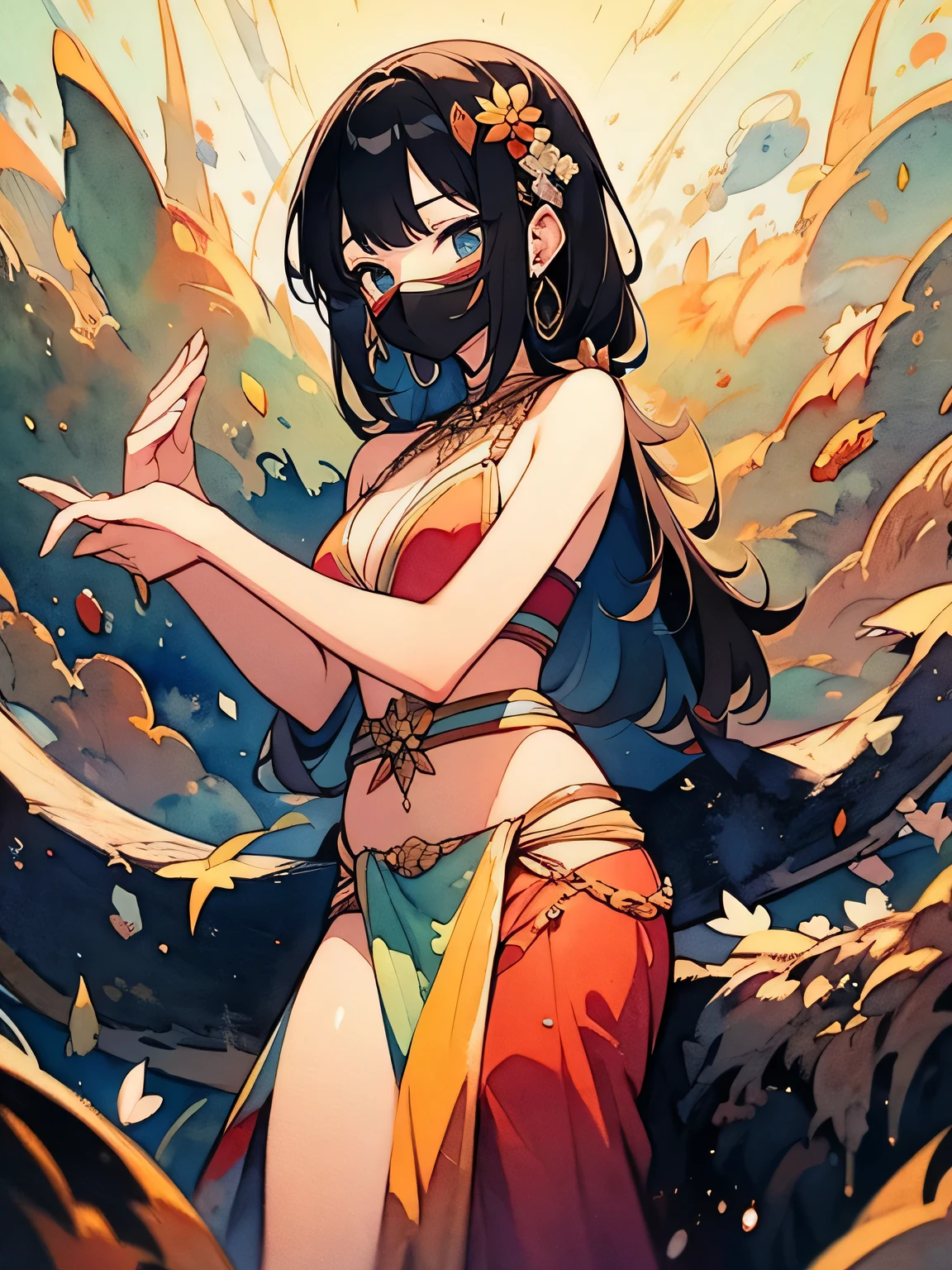 1girl, solo, masterpiece,best quality, detailed, wallpaper, illustration,
(jewels:1.3),black hair,short hair,small breasts,green eyes,cute,young,
plain,tribe,tents,shaman,rituals,barbarian,stand,animal skin garments,red cloth,