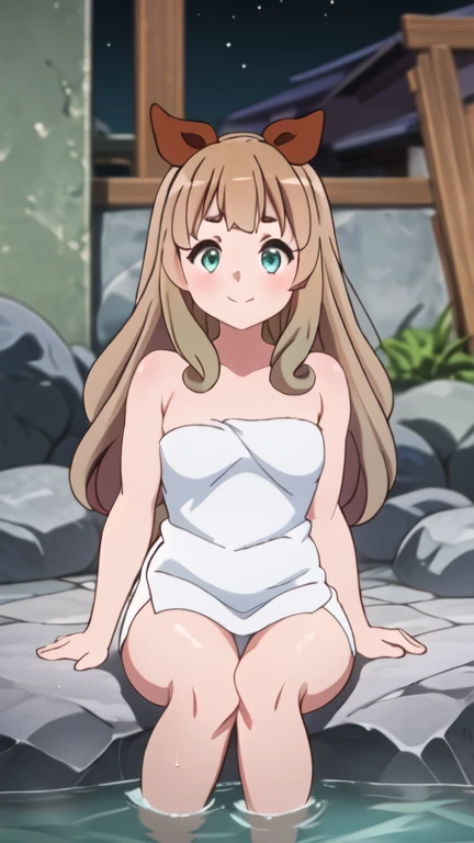2D, HD, top-quality, Highly detailed, masterpiece, best quality, 1boy, 1girl, aamumei, very long hair, ponytail, ahoge, multicolored hair, feather hair ornament, hairclip, brown hair, looking at the viewer, anime-styled, (mini breasts), blush, navel, shiny skin, ((wet)), water, depth of field, full body, topless, pussy, grabbing, ((topless)), (()), grabbing, ((grabbing another's breast))