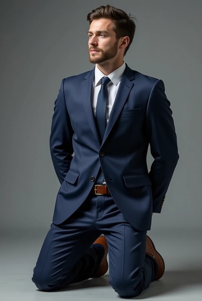 Teenage boy with a suit blue eyes dark hair muscular ultra hd realistic