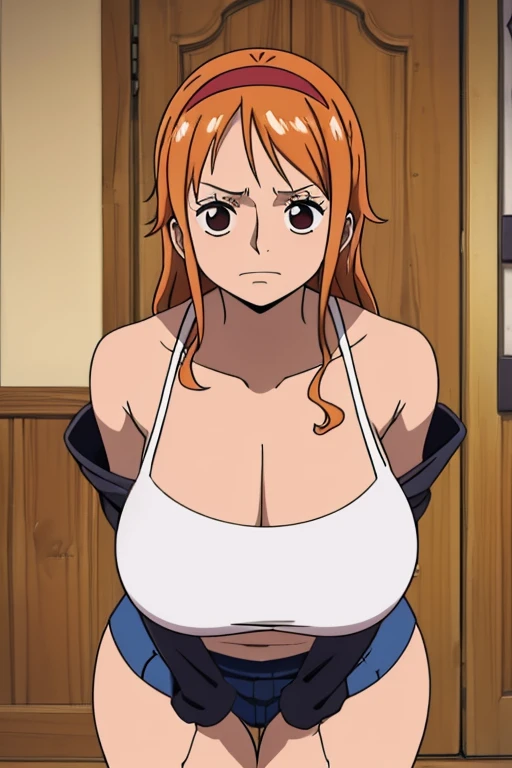 masterpiece, (最high quality), high quality, High resolution, Absurd, Very detailed, Best Anatomy, Detailed eyes, Perfect Eyes, Mature Woman, Namiend, No pants, No pants, One girl, alone, No shirt, Twin tails, Brown eyes, White While taking off his shirt, Orange Hair, short Twin tails, Folded sleeves, ((Nipples)) Beautiful breasts valley (bra lift) (pubic hair) ((sbg,breast grab,breast lift,nipple)) exposed (ass pov,paizuri,1boy,hetero,1girl) ((1 boy and 1girl are having sex)) missionary position, spread legs, legs up cuw bukkake ,((1boy,big penis)) orgasm