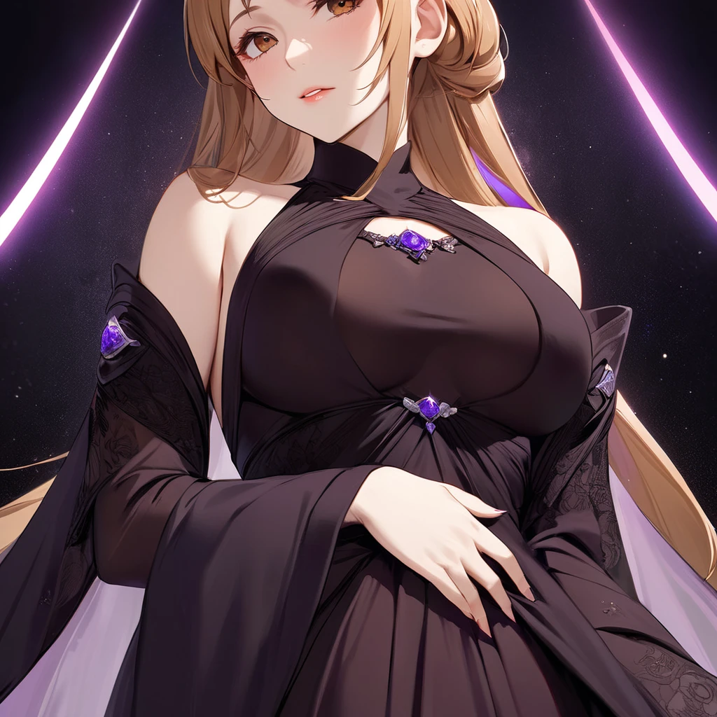 (( top quality)), ((masterpiece)), ( Details), （ Perfect Face）、The young, beautiful, and bright brown-haired Yuki Asuna is made to wear Princess Leia's dress, dressed up with gorgeous accessories, and is made to look like the dark empress, the wife of the Sith full of elegance