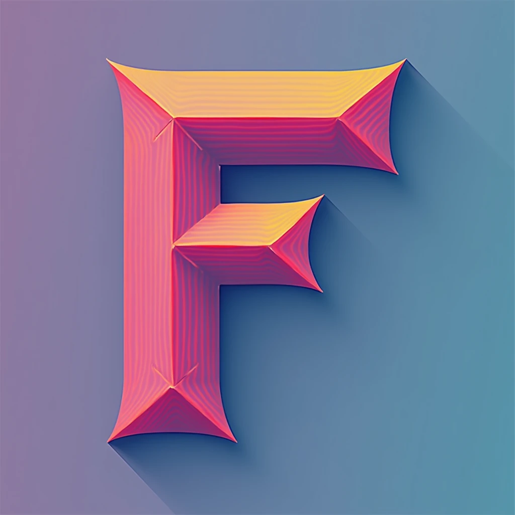 Logo with the F letter, F, Logo, 80s, palet colors, minimalistic, F letter, cap letter F, Multiple Views, High Resolution, High Quality, Masterpiece, High Details, Brand, Icon, Psychedelic, Simple background, 