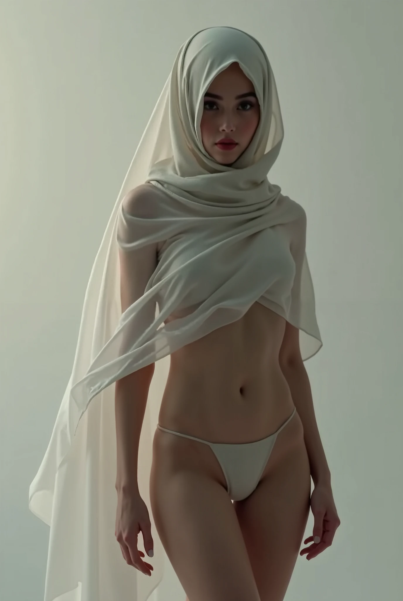 A girl wearing a hijab almost naked
