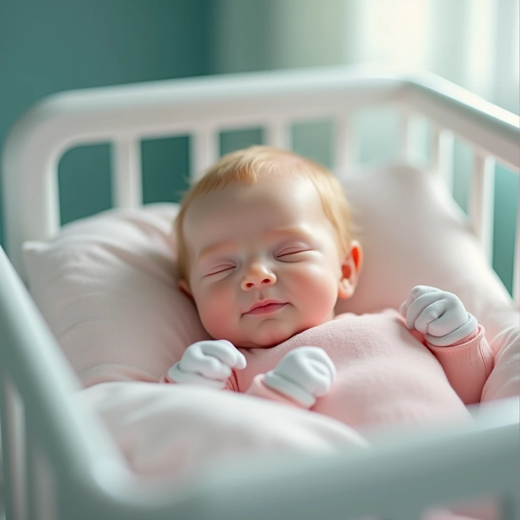 , littone, blond hair, baby sleeping iib, nativity scene, eyes closed, elf ear