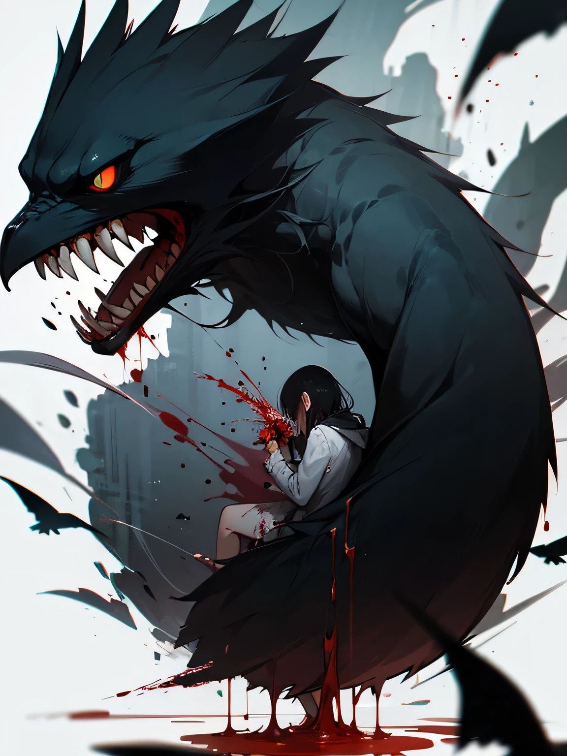 Fierce black cat,Dark red eyes,Extreme body detail close-up,White fangs,Sharp claws,Crawl on the ground,blood-stained armor,The armor is tattered,Blood dripping,Blood dripped from the corners of the mouth,True blood,Full body like,Prepare to pounce
