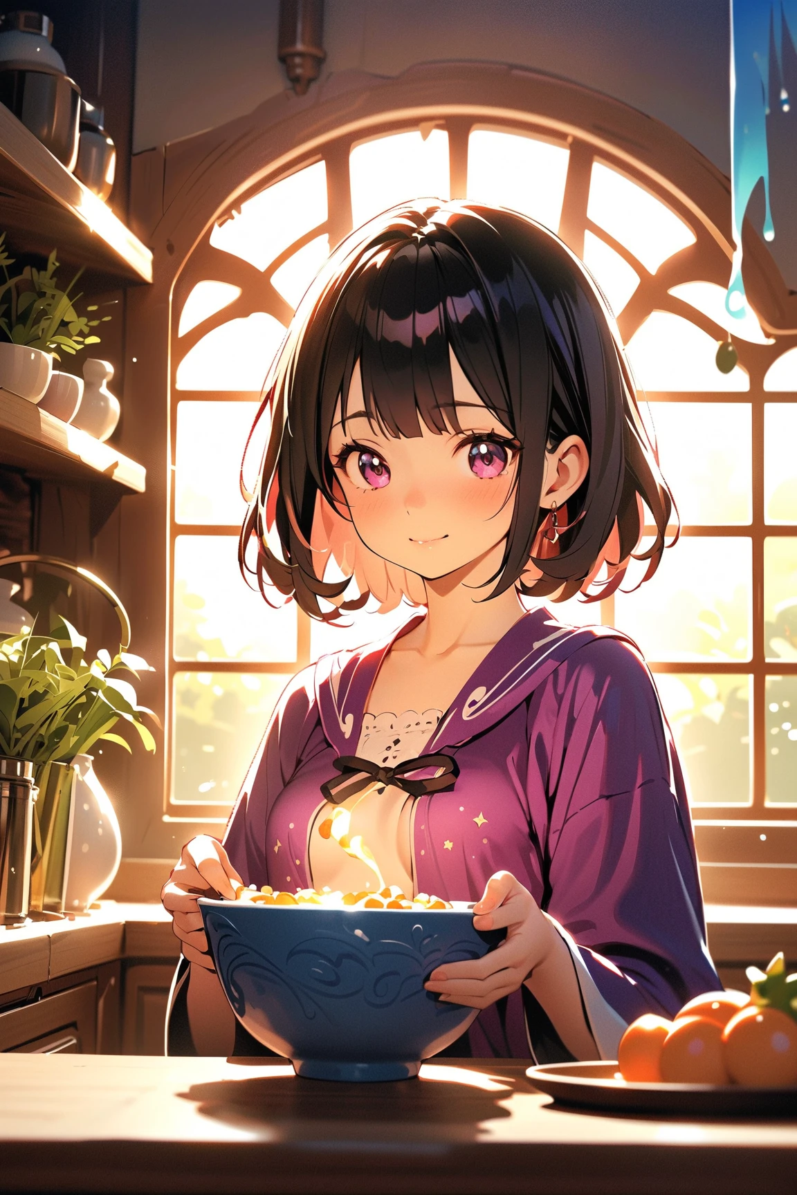 1 girl, (adorable face), (short hair:1.2), wearing a fantasy mage robe, (colorful, flowing), small , (conflicted expression), staring at a bowl of slimy food, (recoiling slightly),
BREAK
Magical kitchen, glowing potions, whimsical decor, (friends encouraging her:1.2), playful atmosphere
BREAK
(bright lighting, soft highlights), lighthearted mood, mid-shot,
BREAK
fantasy humor, game cg, absurdres, highres, ultra detailed, beautiful, (masterpiece), (best quality:1.2),