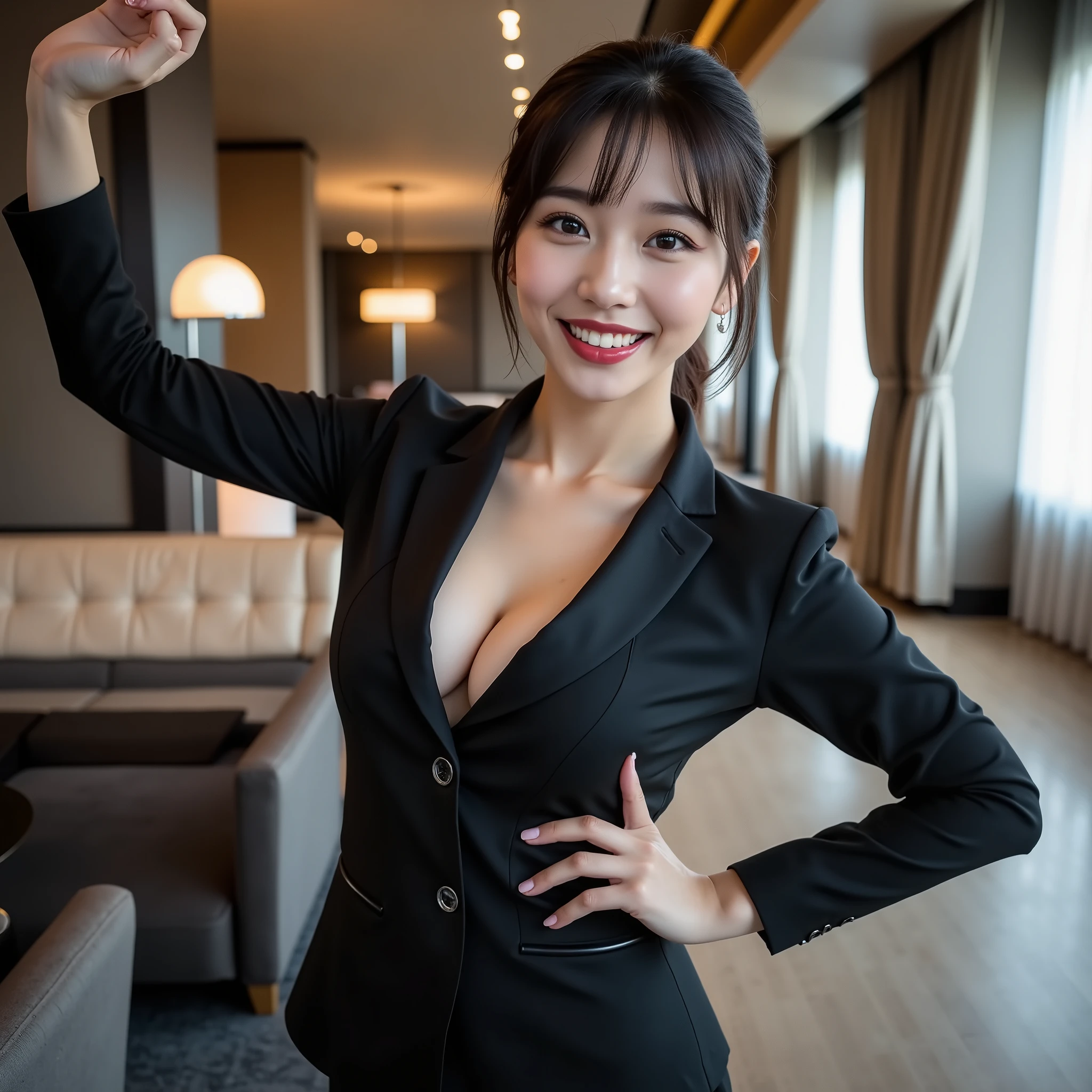 『An arafe woman wearing a skirt posing in a room with a completely different face and hairstyle ２ Japanese girls:1.9』『 real photos:1.3』 top quality:1.2、(( big breasts))、 showing off her teeth 、(( young woman))、(( has red cheeks))(( Smiling Showing Teeth :1.3))、((( anatomically correct、 perfect anatomy、 anatomically correct指)))、 realistic,  top quality,  ultra high definition,  RAW photos, (Curvy body)、 in tight, simple clothes {x} arafe woman in a skirt posing in a room,   tight clothes ,  business services ,  Nara Yoshitomo ,  business suitを着たまま,  Korean woman ,  business suit, Japanese Goddess,  japanese model, ゴージャスな若い Korean woman , beautiful  Korean woman ,  Korean Girl,  wearing tight, simple clothes , ビジネスウェア, 厳格な business suitを着て