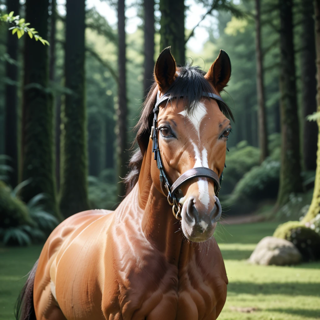  (1horse) horsegal with horse penis, in a deserted forest, masterpiece, dramatic lighting, highly detailed, depth of field