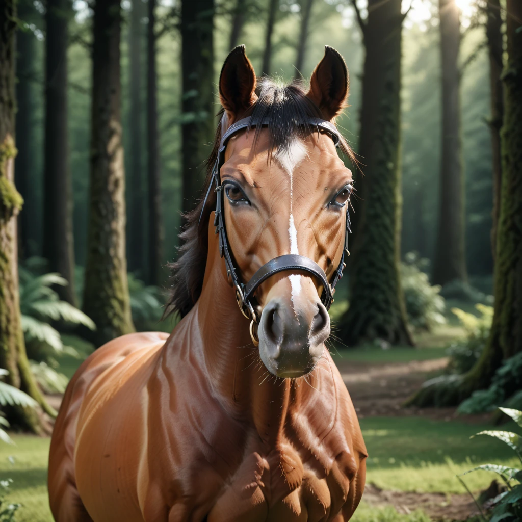  (1horse) horsegal with horse penis, in a deserted forest, masterpiece, dramatic lighting, highly detailed, depth of field