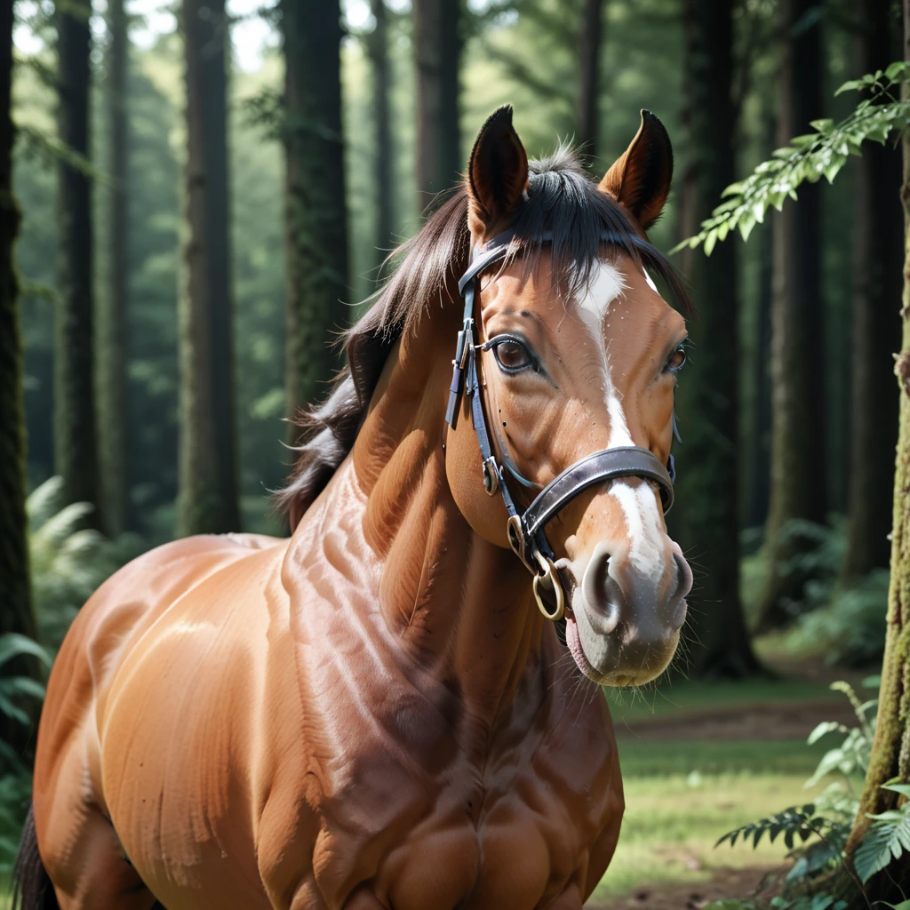  (1horse) horsegal with horse penis, in a deserted forest, masterpiece, dramatic lighting, highly detailed, depth of field