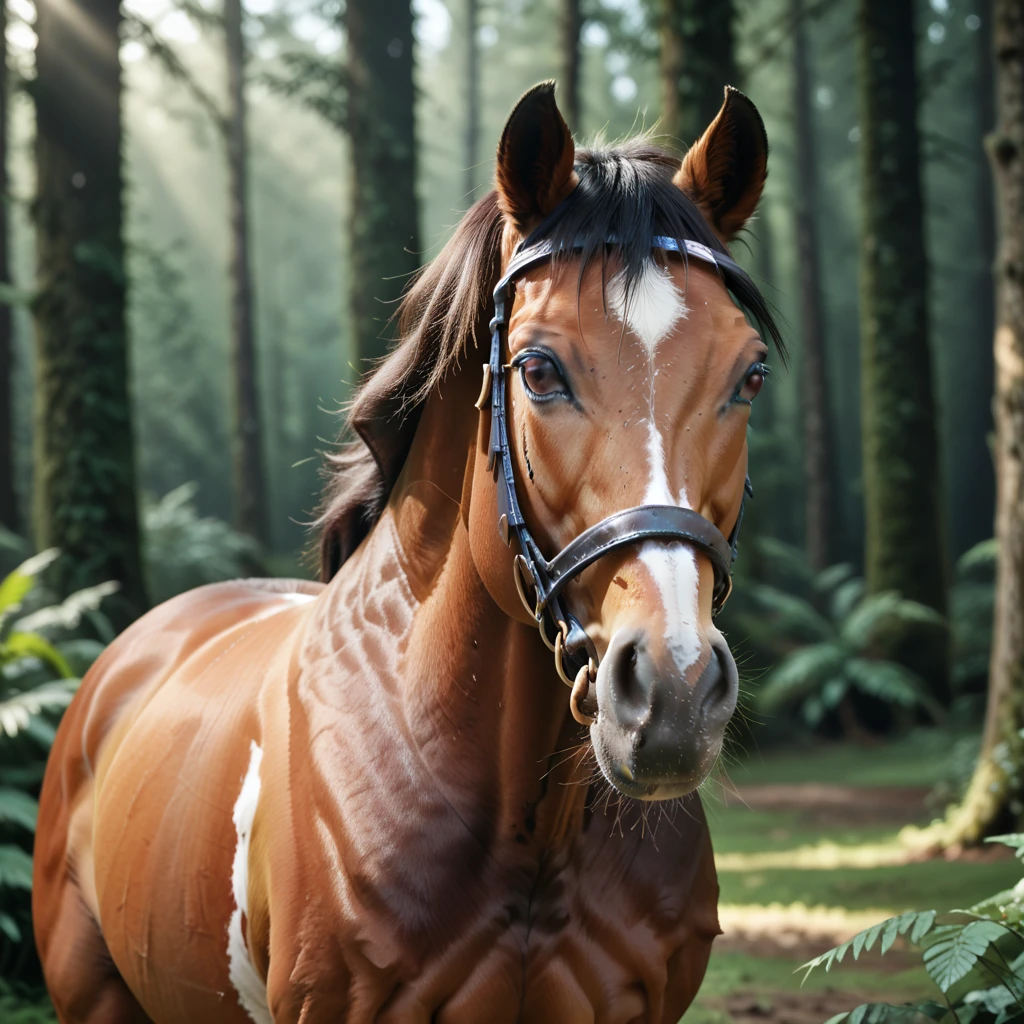  (1horse) horsegal with white fur and horse penis, in a deserted forest, masterpiece, dramatic lighting, highly detailed, depth of field