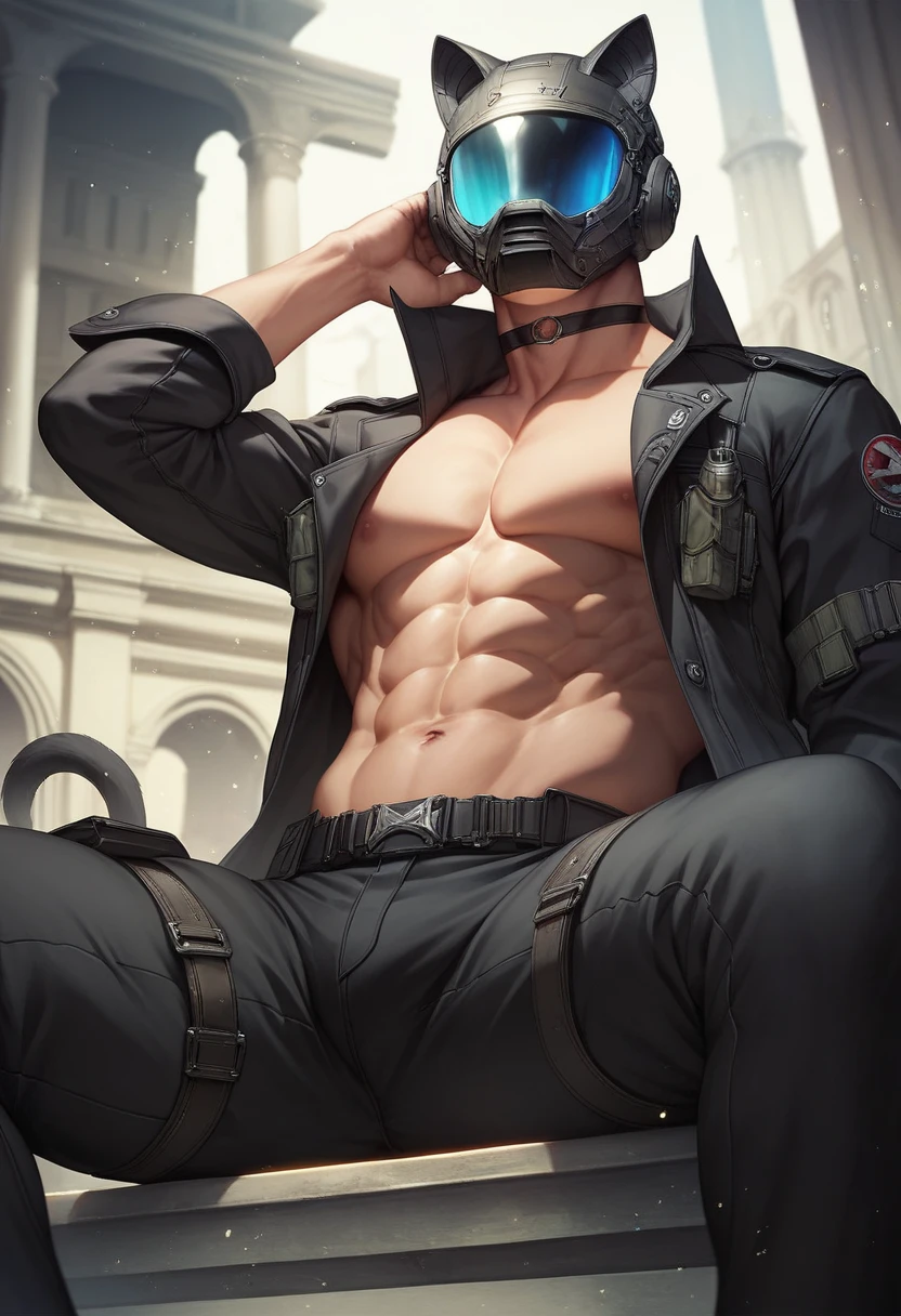(Best quality,4K,8K,A high resolution,Masterpiece:1.2),Ultra-detailed,(Realistic,Photorealistic,photo-realistic:1.5), Cyberpunk-style male protagonist, The alpha male is completely naked in the cockpit of the robot, The alpha male lies completely naked in the cockpit of the robot, legs are open, Perfect gaze, The muscular body is covered in sweat, Dirty nails, Rough skin, Exhibit the entire robot cockpit, Handsome face, High-tech, The driver of the robot, Intricate, Daring, tack sharp focus, photography of：Greg Rulkhovsky, Soft lighting, Vibrant colors, Masterpiece."