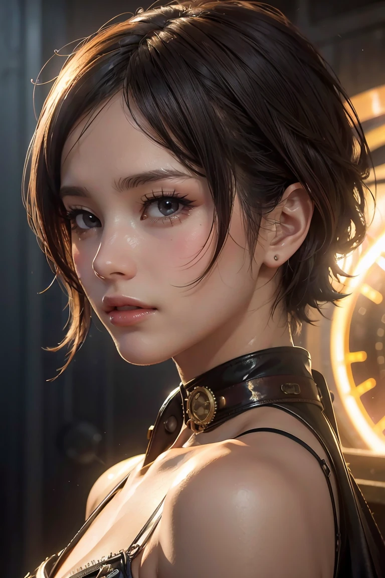  steampunk, beautiful female mechanic, \ atlus\,  best aesthetic performance , Steam that makes you imagine heat is erupting in the background,  A fascinating and glamorous world ,  cinematic lighting,  raytracing ,  raytracing ,  high detail, Afterimage, masterpiece,  top quality,  super detailed, 4K,  super high resolution, 8k