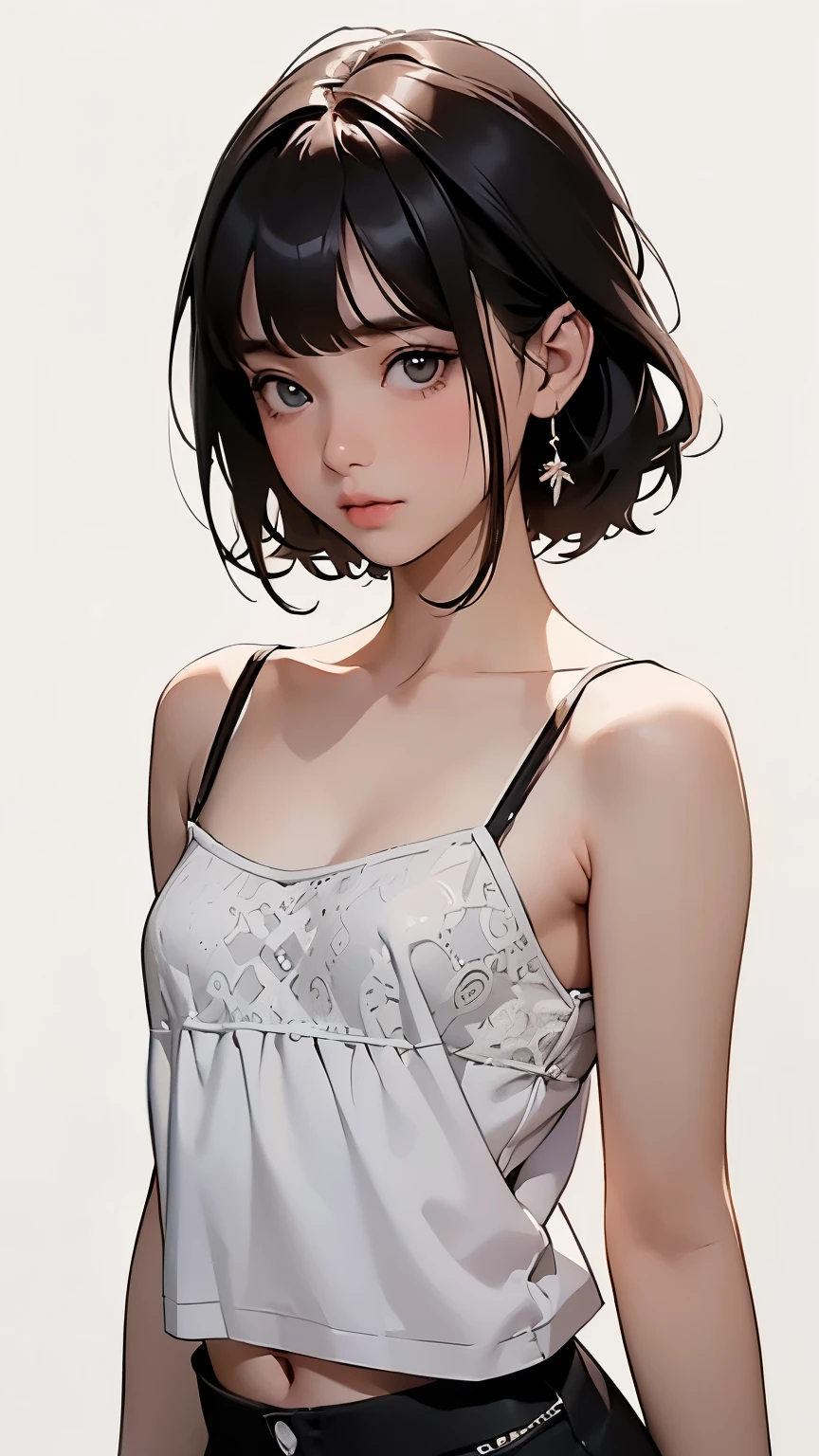 ((Highest quality)), ((masterpiece)), (detailed), A large amount:1.2),extremely detailed cute anime face, (((Flat Chest))), (Flat Chest:1.1),((((Short Bob Hair)))),Complex eyes,beautiful detailed eyes,Symmetrical eyes,(((detailed face))),beautiful detailed lips, If you look at this, (((Embarrassing))),(emotional expression),(My heart is pounding with anticipation.), A translucent white dress reveals her skin、String panties,Aboard