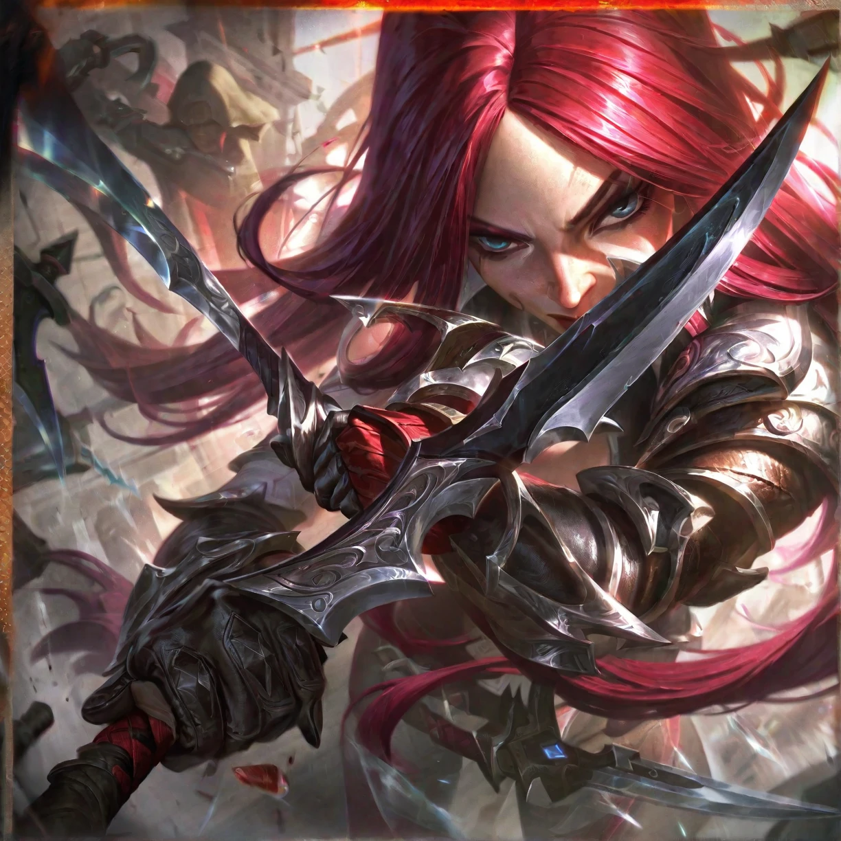 best aesthetic, lolsplashart,katarina, with a knife,weapon,