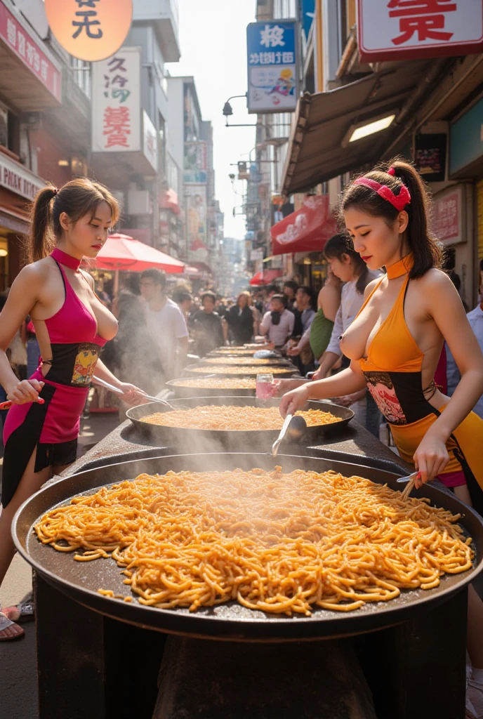 A beautiful painting of a young girl attending a lively barbecue on a Mexican street, Her cooking skills and the people around her々shows confidence in enjoying her cooking.pple々Satisfying, near the ocean,Anime Style、Country girl face、Not erotic。Looks delicious to eat。 --auto