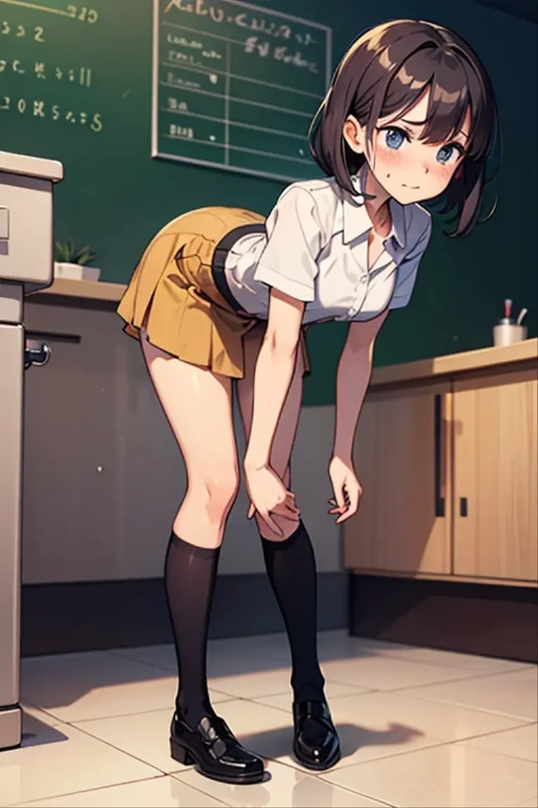Long legs、15 year old anime girl、On all fours、School classroom、undressing white panty, white socks、Black loafers, Small Ass、small hip, Small Butt、Embarrassing、good、Wet、From below、Embarrassing、dorsal position、half-taken white pantieasterpiece, best quality:1.2), illustration, 8k, hd, 1girl, solo), long hair, single braid, shigure, ahoge, brown hair, blue eyes, braid, hair ornament, hair over shoulder, long hair, single braid, hair flaps, black gloves, black serafuku, black shirt, black skirt, fingerless gloves, gloves, neckerchief, pleated skirt, red neckerchief, sailor collar, , serafuku, shirt, skirt, white sailor collar,