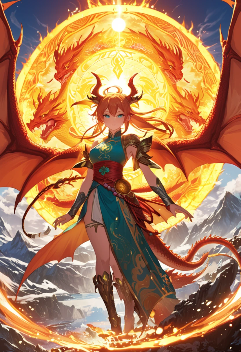 dragon, Best Quality,Unity 8k wallpaper, ultra-detailed, Beautiful and aesthetic, Beautiful, Official art, SanDisk, Solar Flare Spell, Blessing of the Sun Goddess,