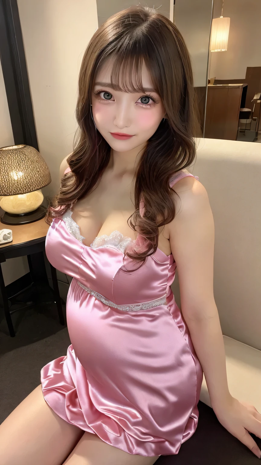 Boa_hancock, huge_breasts , best quality, ruffles_satin_dress , light_pink_satin_dress , big_ass , pregnant , wearing glasses , big pregnant , off the shoulder dress , revealing cleavage , squat