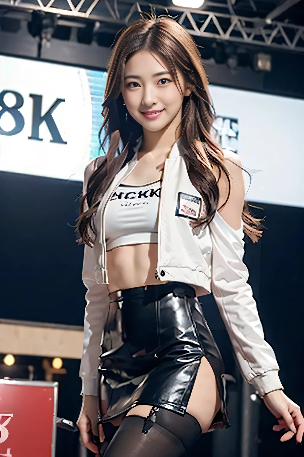 (8K, RAW photos, best quality, masterpiece:1.2), Extremely detailed, Ultra-high resolution,
(Practical, photo Practical:1.37), portrait, High-detail RAW color photos, Professional photographer,
Extremely delicate and beautiful, Extremely detailed, 8K wallpaper, Astonishing, Fine details, Huge file size, Official Art, Extremely detailed CG unity 8K wallpaper,
Extremely detailed beautiful girl, Extremely detailed face, Extremely detailed eyes, Extremely detailed skin, Extremely detailed fingers, Extremely detailed nose, Extremely detailed mouth,  Perfect anatomical structure, Very detailed background, Extremely detailed clothing,
1 Girl, (18 years old:1.2), ager, Lovely girl, Famous Japanese idols, Kawaii,
(Small Breasts:1.2), Practical body, ,
White skin, Glowing skin, slim body, Good shape,
Black Hair, Long and straight hair, (Bangs:1.2),
Smile, Lovely, young, Lovely face, Practical face,
Beautifully detailed eyes, Drooping eyes,
Black T-shirt, Black pants, Baseball cap,
Looking at the audience, Cowboy shooting, Facing forward, Standing, Contrasting,
outdoor, (night:1.2), Neon City, Neon, Neon, people, crowd,
Dynamic Lighting,
