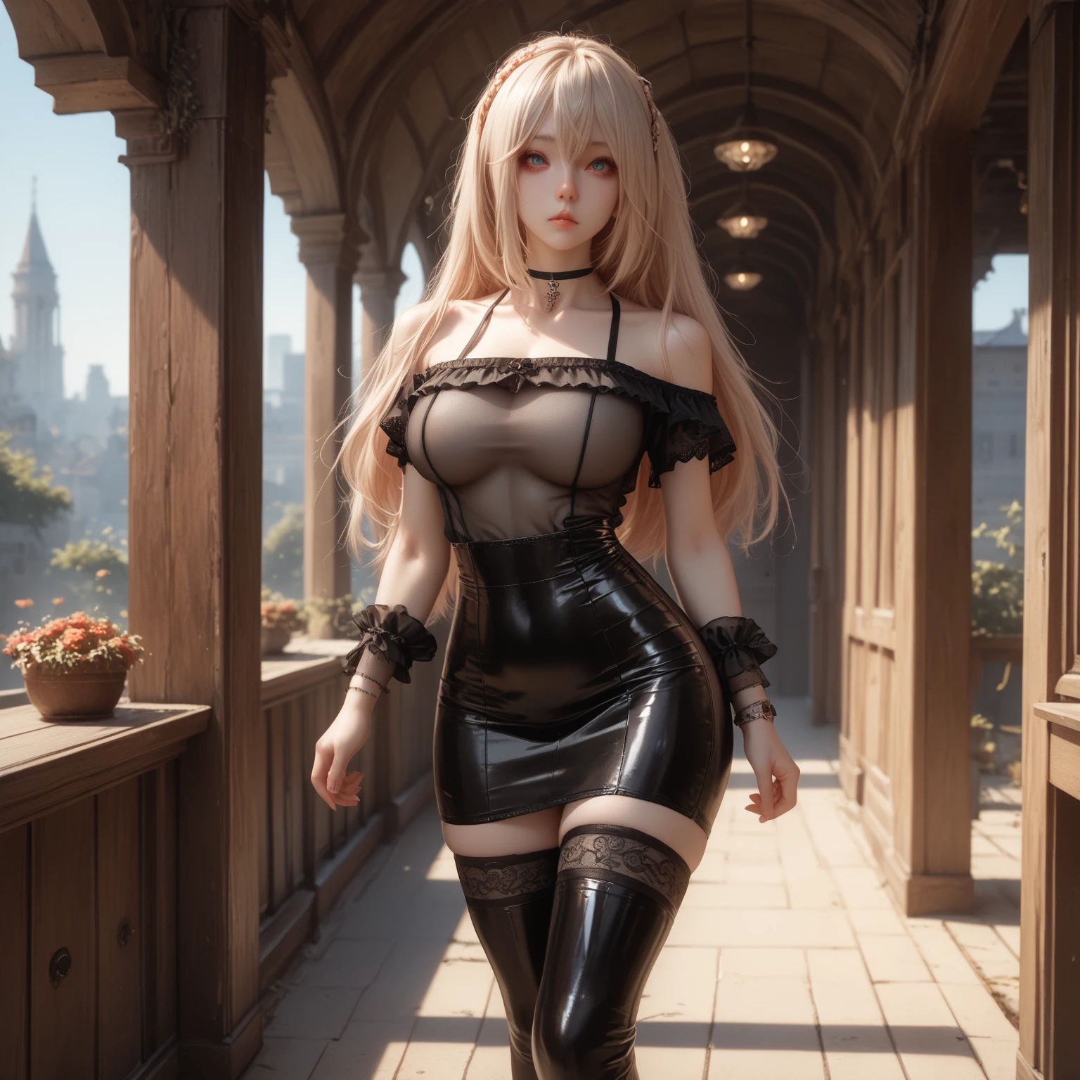 Sissy wearing latex dress with a chastity cage