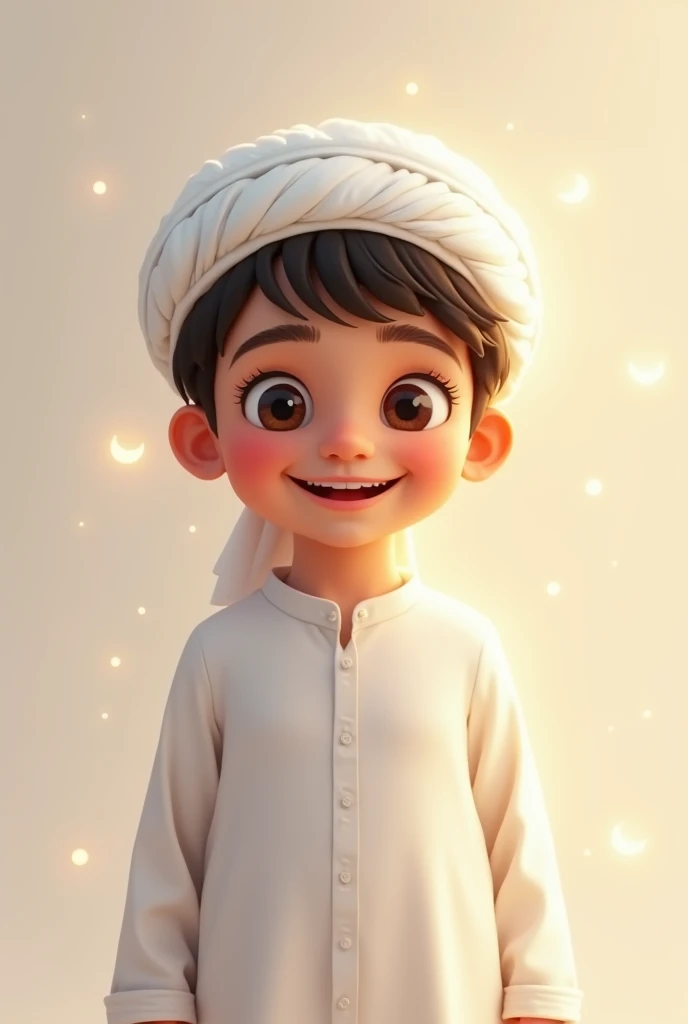 Muslim anime boy with islamic hat and cute smile 