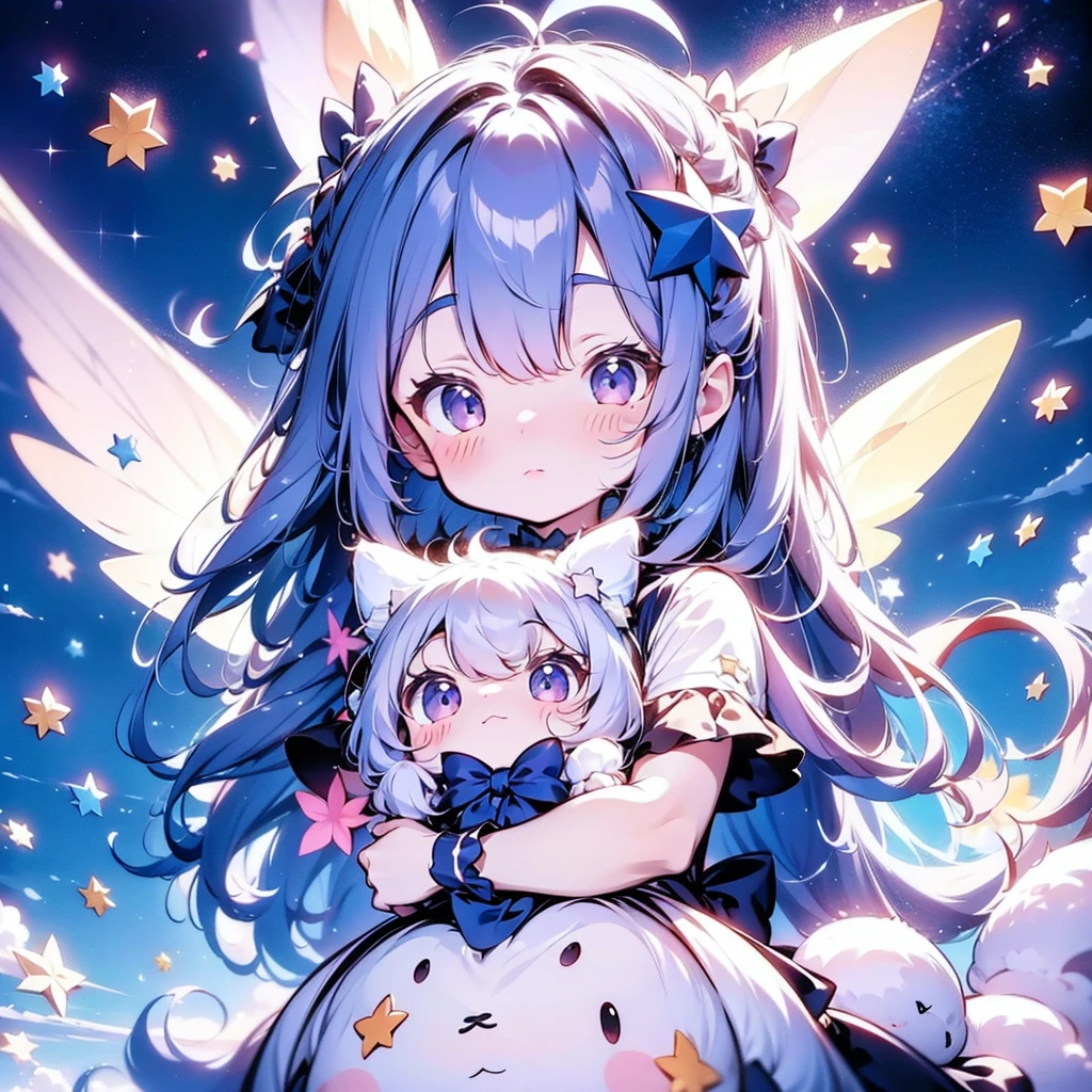 A cute white and blue fantasy creature、Star Fairy、stuffed toy、cg